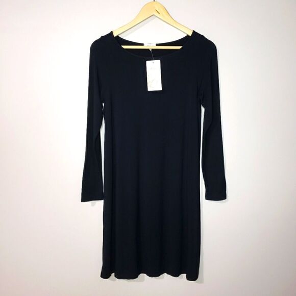 Heartstring Small Black Long Sleeve Scoop Neck Dress NWT - Picture 1 of 11